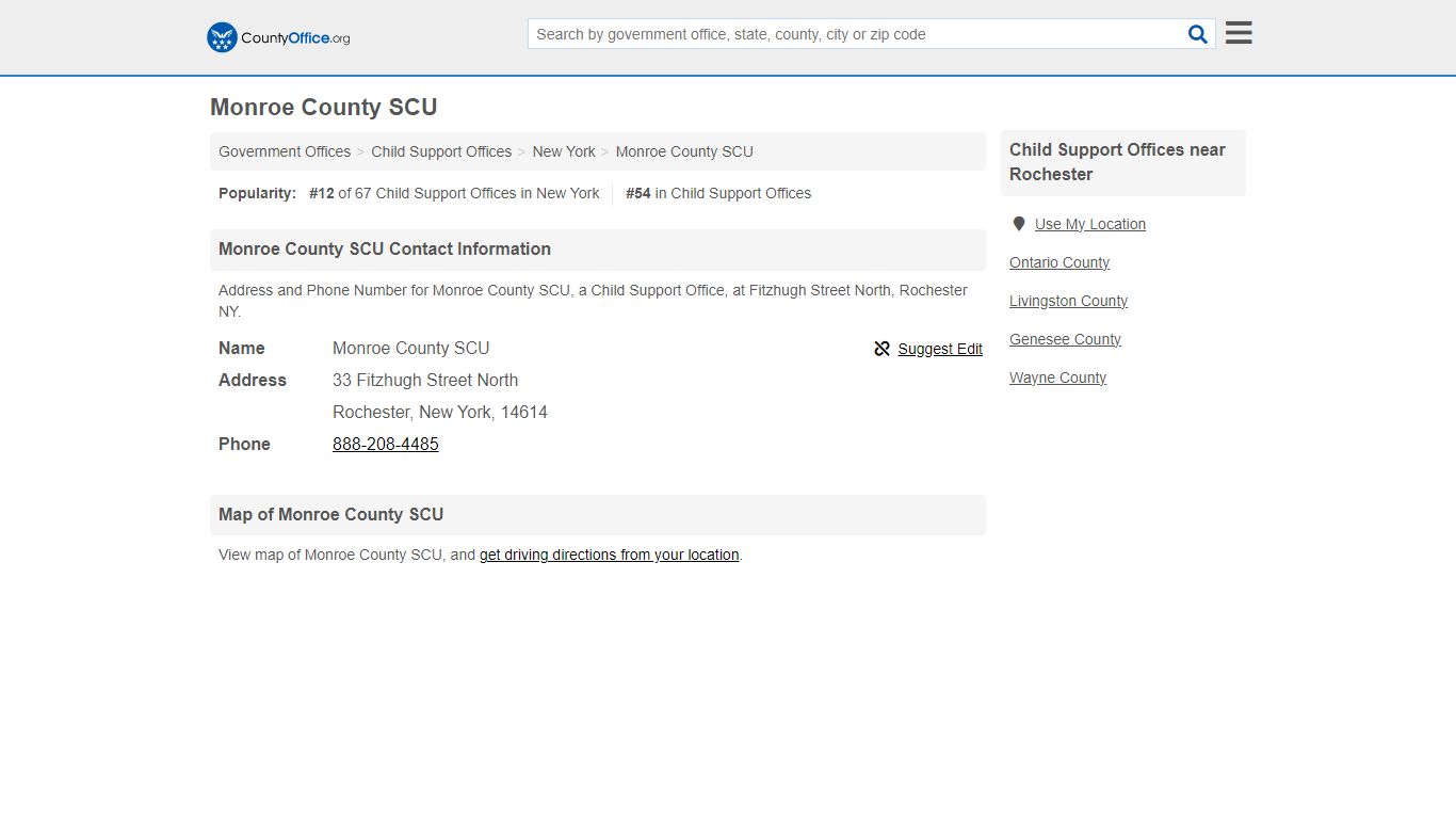 Monroe County SCU - Rochester, NY (Address and Phone)